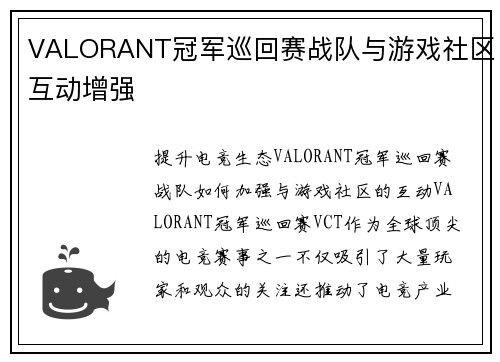 VALORANT冠军巡回赛战队与游戏社区互动增强