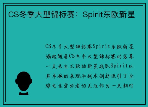 CS冬季大型锦标赛：Spirit东欧新星